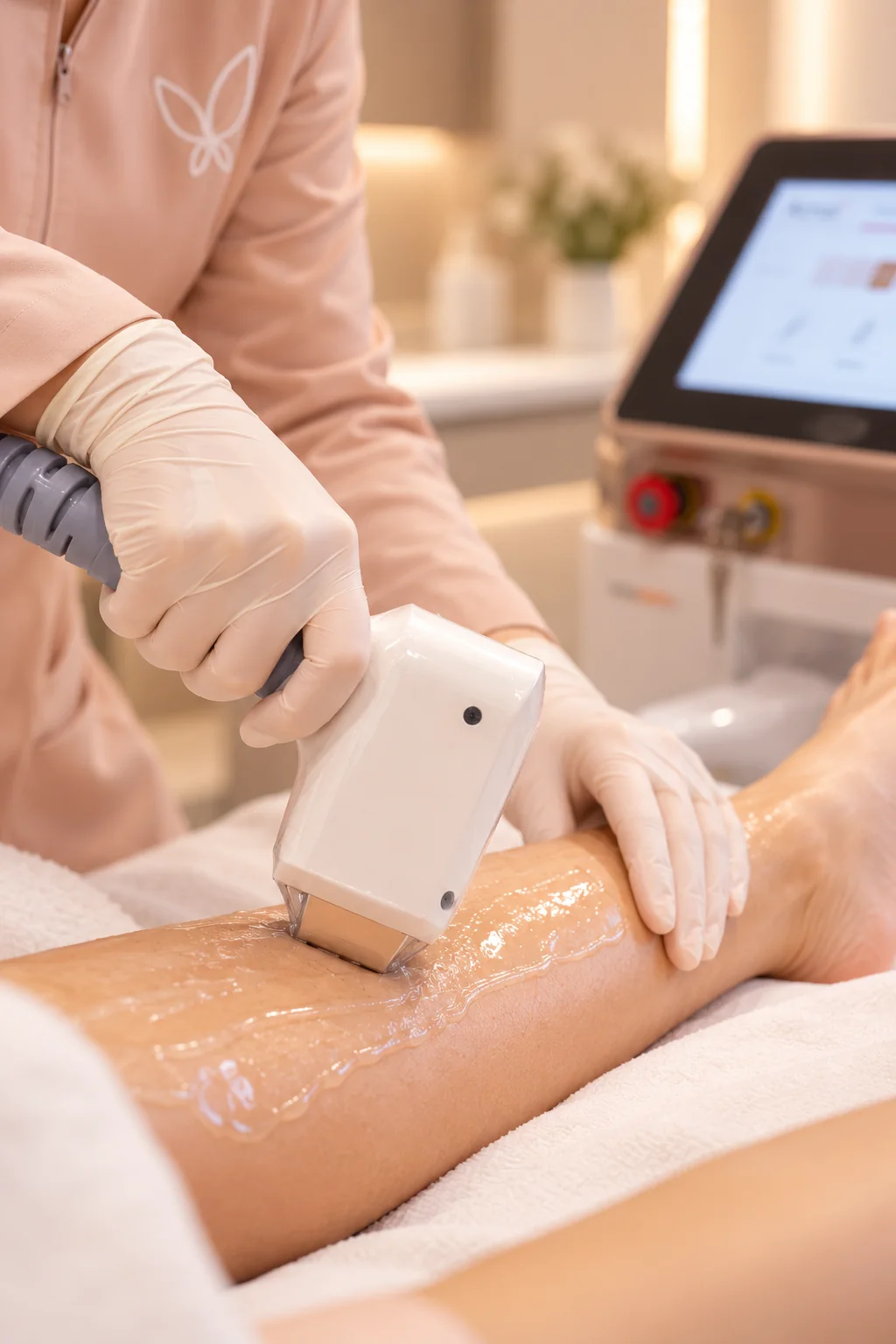 Aplicação de depilação a laser com equipamento Ácrus HTM na Clínica Marina Zendron
